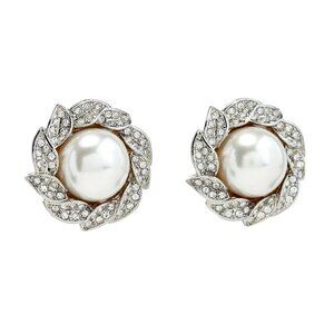 Kenneth Jay Lane, Rhinestone and Pearl Ball Clip-On Earrings